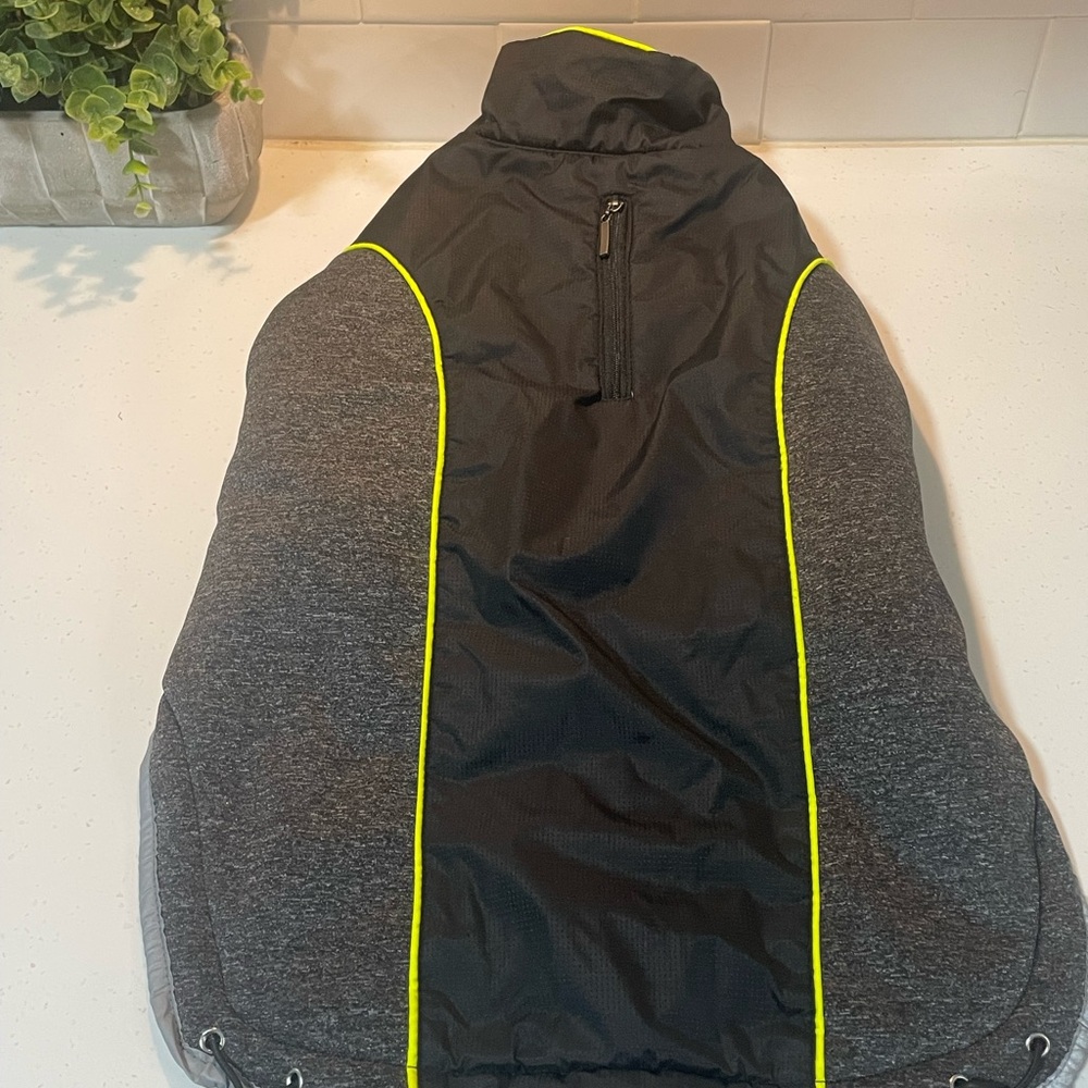 Black and Gray Dog Jacket with High Visibility Neon Piping Size XL
